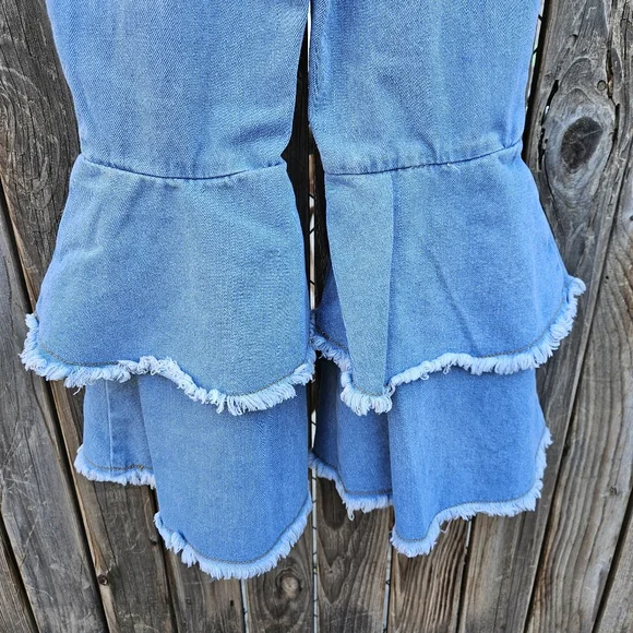 Girls Ruffle Flare Distressed Jeans - Blue 8Y - Picture 16 of 16